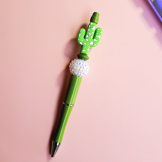 custom silicon beaded pen with cute cactus focal beadbeaded 