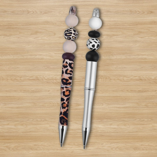 Animal Print Silicone Beaded Pens, 2pc Set