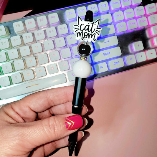 cat mom silicone beaded pen with black barrel ballpoint pen
