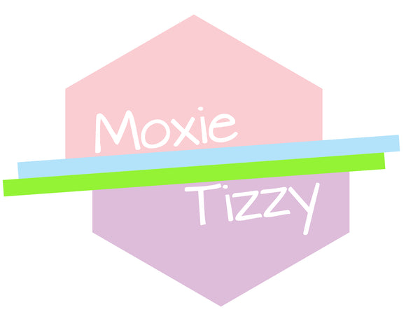 Moxie Tizzy Logo main colors pink and purple accents green and blue