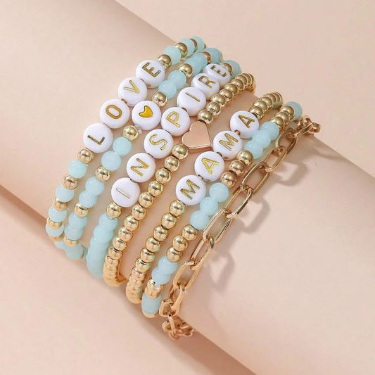 Mama 7 piece beaded bracelet set mother's day gift idea for mom