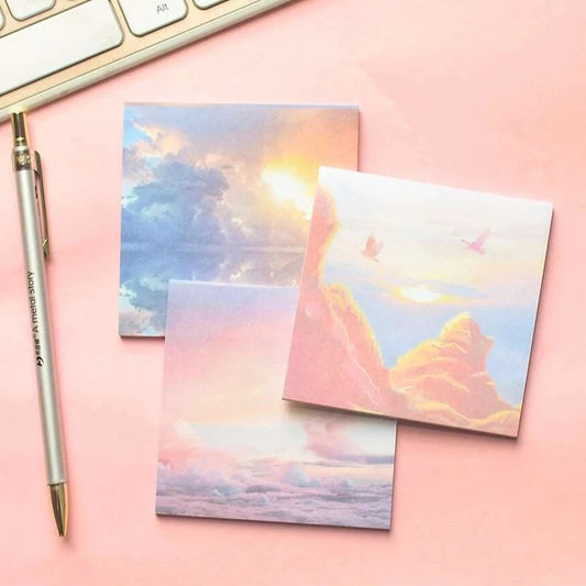 sticky notes with watercolor scenery, 3 pads with different scenes, each measures 3 inches square
