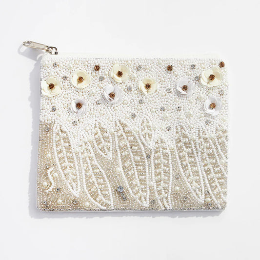 Shell and Pearl Beaded Zippered Pouch