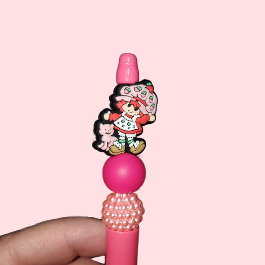 Strawberry Girl Silicone Beaded Pen
