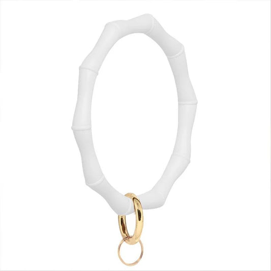white soft touch silicone bangle wristlet with keyring 