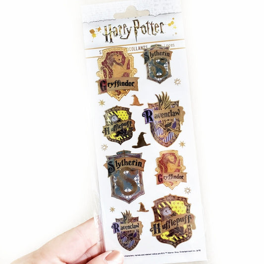 gold foil embelilshed Offically licensed Harry Potter house crests stickers 