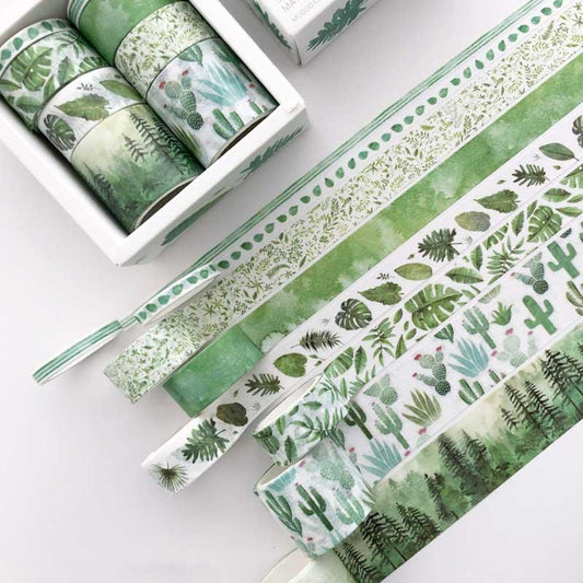 green foliage print washi tape coordinating 8 piece set 