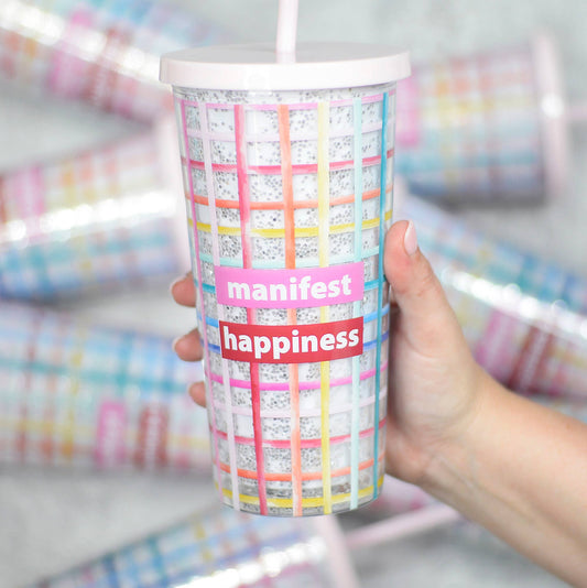 Manifest Happiness Tumbler with Straw