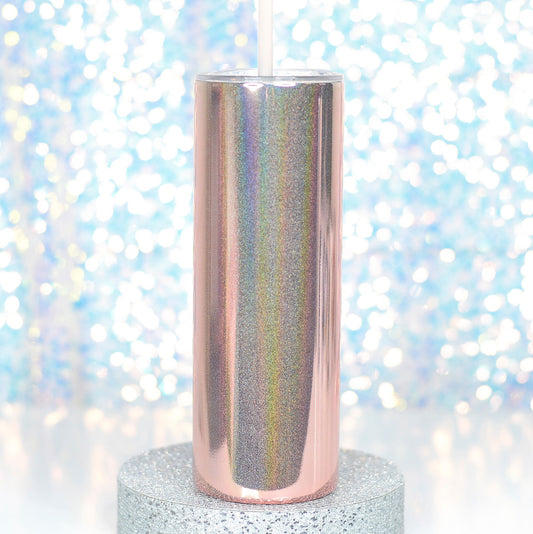 Rose Gold Rainbow Shimmer Tall Travel Cup w/ Straw