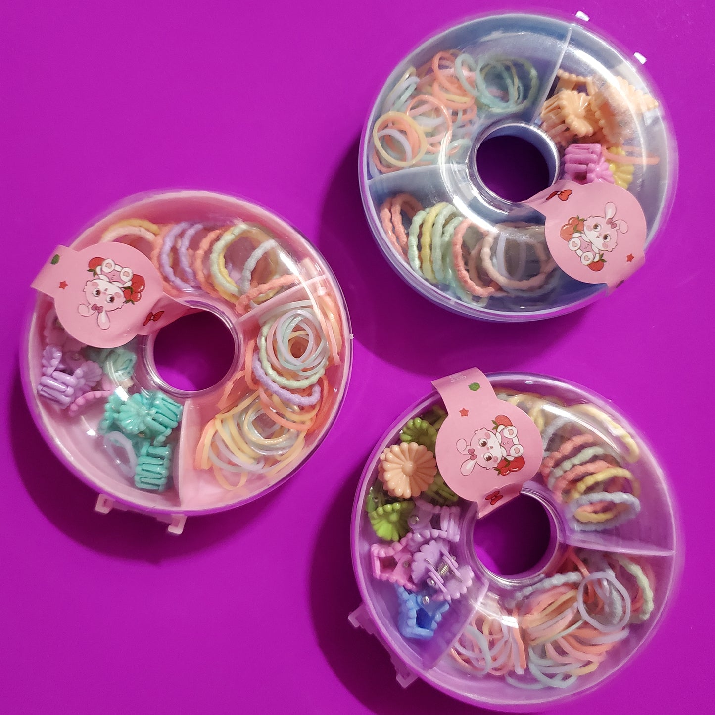 girls hair accessories in cute donut case