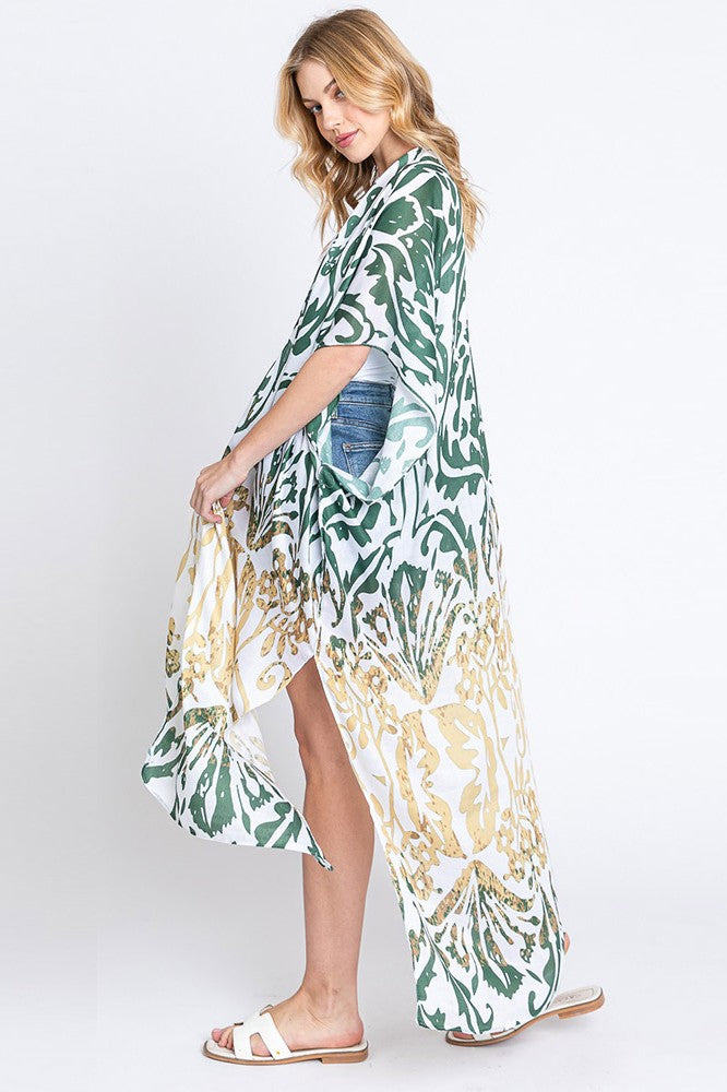 Damask Print Long Kimono