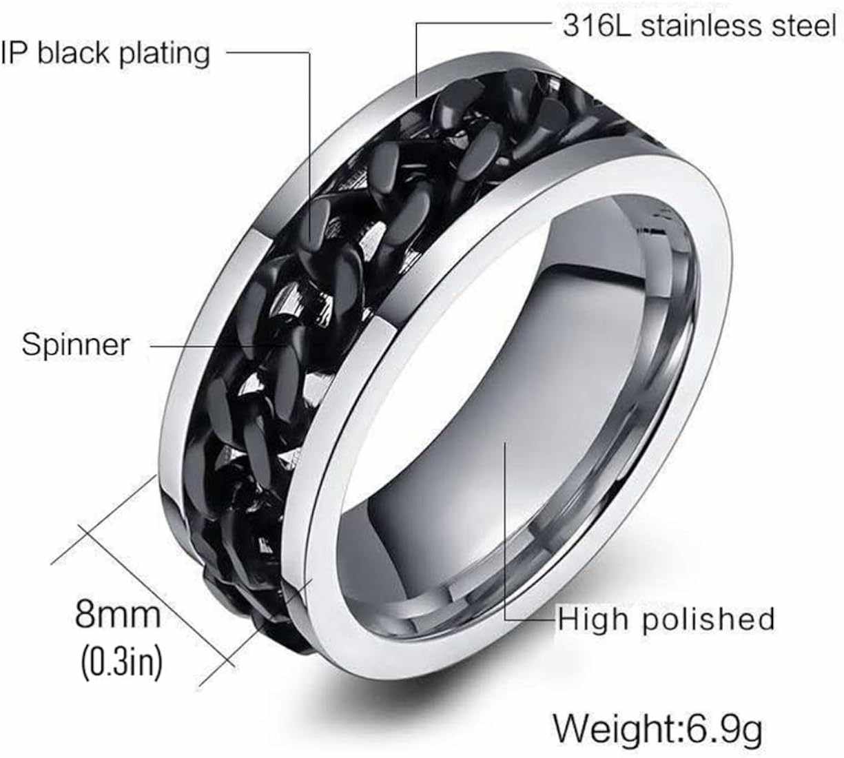Men's Stainless Steel Curb Spinner Ring