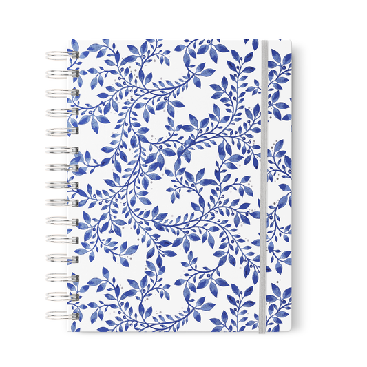 Silver Foil Embossed Indigo Floral Dot Grid Journal, 7x9 in.