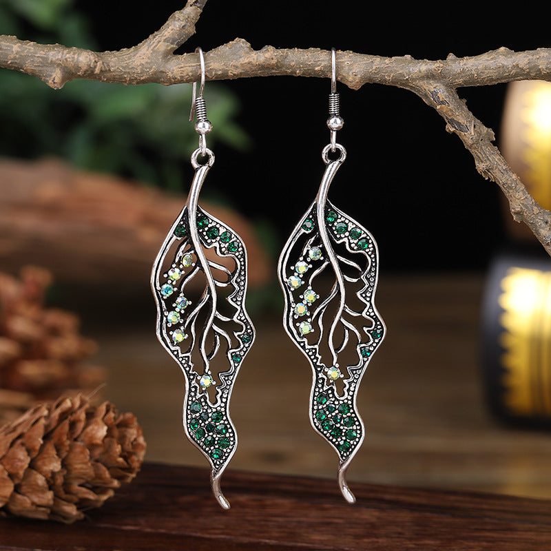 Vintage Leaf Earrings, Emerald